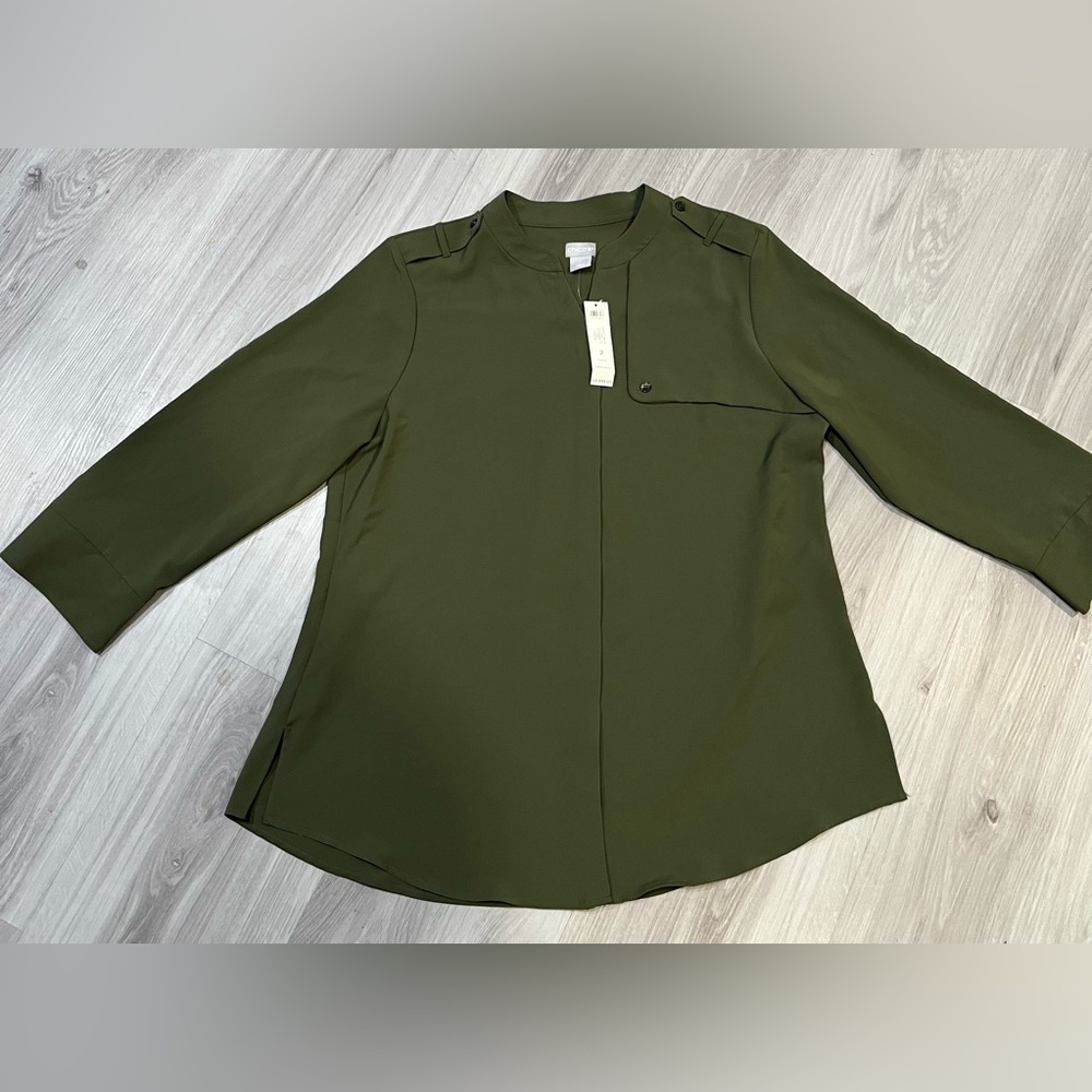 Chico's Olive Button Down Shirt - Picture 2 of 8